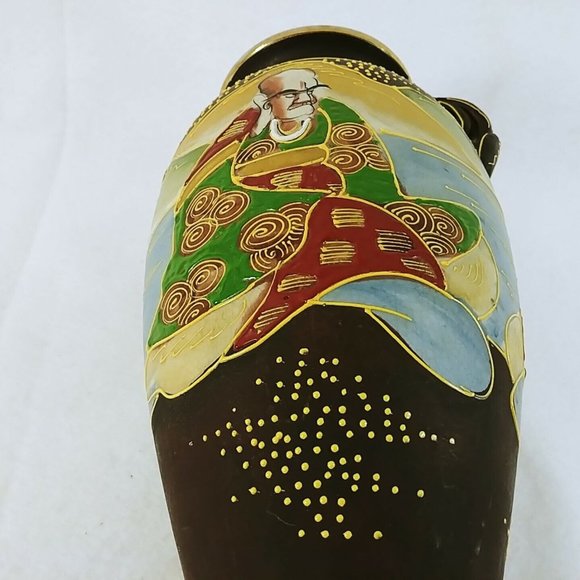 Satsuma Japanese Vase Enamel Moriage Details Gold Immortals 12" Handles - Picture 9 of 9